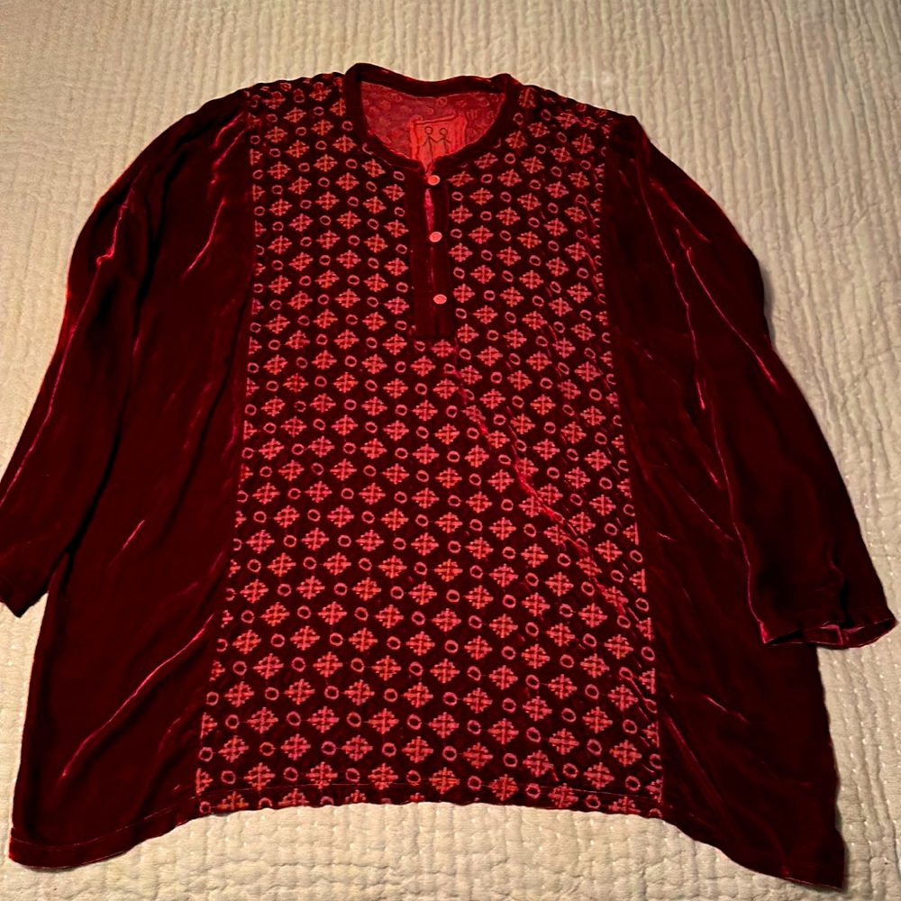 LIKE NEW Johnny Was Wine Velvet peasant tunic. Oversized s: L